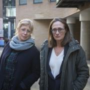 Playwright Alice Jolly and fellow tutor at Oxford, Rebecca Abrams outside the tribunal in Reading