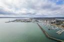 View from the air of Poole Quay at Poole Harbour
