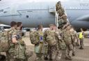 Handout photo 14/08/21 issued by the Ministry of Defence (MoD) of UK military personnel prior to boarding an RAF Voyager aircraft at RAF Brize Norton in Oxfordshire, as part of a 600-strong UK-force sent to assist with the operation to rescue British