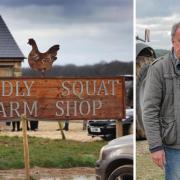 Diddly Squat Farm Shop when it opened and, right, Jeremy Clarkson