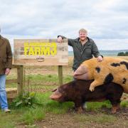 Stars of Clarkson’s Farm Jeremy Clarkson, Kaleb Cooper, Lisa Hogan, Gerald Cooper, Charlie Ireland and Dilwyn Evans attend Clarkson’s Farm series 3 launch event at Diddly Squat Farm