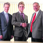 From left, Mark Owen, the chairman of Owen Mumford and son of Ivan Owen, one of the firm’s founders, scholarship winner Joseph Jaffé, and, right, Modestino Graziano