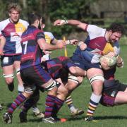 NO WAY THROUGH: Captain Allan Purchase is stopped in his tracks during Oxford Harlequins’ defeat at home to Maidenhead in South West 1 East Picture: Steve Wheeler
