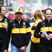 RELAXED: Renault driver Carlos Sainz walks the Circuit de Barcelona-Catalunya with his team earlier this week Picture: XPB/James Moy Photography Ltd