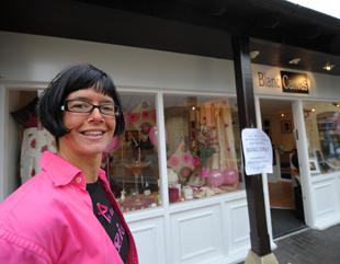 Karen Gibson outside Blanc Canvas one of the shops taking part in the pink theme.