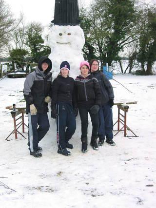 Jamie, Joanne, Vicky and Christen spent all afternoon building this snowman in Minster Lovell