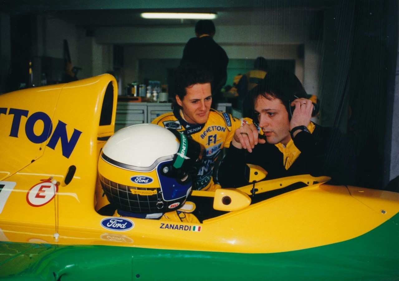 Michael Schumacher and Christian Silk with Alex Zanardi. Picture: Peter Heil