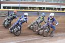 Troy Batchelor (left) and Dillon Ruml (second from right) in action against Edinburgh Monarchs Picture: Steve Edmunds