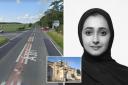 The junction on the A361 where the BMW in which Alaa Al-Siddiq (right) was struck by a Land Rover, Oxford Coroner's Court (inset) heard Pictures: Google, Oxford Mail, ALQST