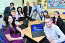 Sixth-formers Lily Fowler, front, left, and Ewan Houston, front, right, with, from left, Thomas Willoughby, head of sixth-form Rob Dorey, Hollie Hancock, executive headteacher Damian Booth, Iain Bilton, Braiden Davies, Susan Oliver and Becki Sanderson