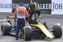 EARLY EXIT: Renault driver Nico Hulkenberg gets out of his car after crashing at the start of the Belgian Grand Prix Picture: AP Photo/Geert Vanden Wijngaert