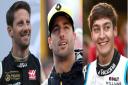 Haas driver Romain Grosjean, Renault's Daniel Ricciardo and Williams rookie George Russell Pictures: David Davies/PA Wire