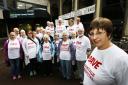 Julie Mabberley, right, and other Save Wantage Hospital campaigners outside the County Hall. Picture: Ed Nix
