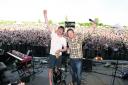 Alex James, left, and Jamie Oliver on stage at last year's Feastival