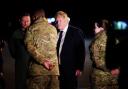 Prime Minister Boris Johnson meeting military personnel at RAF Brize Norton in Oxfordshire to thank them for their ongoing work facilitating military support to Ukraine and NATO Picture: Ben Birchall/PA Wire