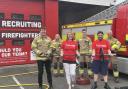 Cllrs Duncan Enright, Luci Ashbourne and Andrew Coles with firefighters at Witney Fire Station