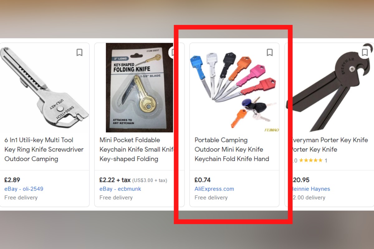 A Google search shows the folding key knife on sale for 74p on one website, image retrieved January 4, 2020 Picture: OM