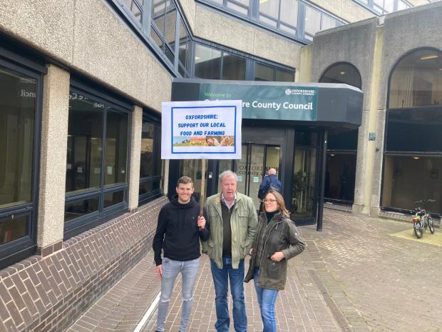 Witney Gazette: Jeremy Clarkson with farmers prior to the county council cabinet meeting in March. Picture: Tom Seaward