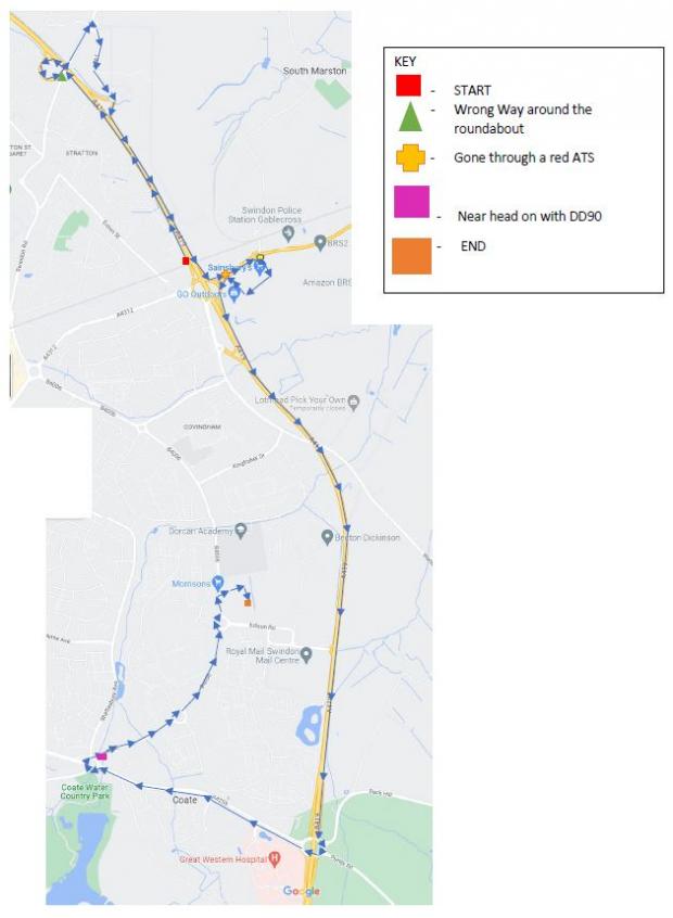 Witney Gazette: A map of the police chase