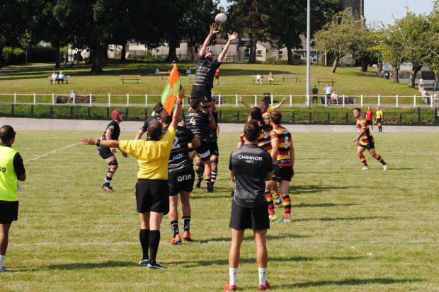 Conor Brockschmidt claims a lineout in Chinnor's defeat to Carmarthen Quins Picture: Philippa Morris