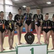 Above: Some of Abingdon’s successful gymnasts (from left): Imogen Nutt, Elsa Lancashire, Tilly Mortimore, Isabelle Larman, Maizie Neal, Macy-Mai Timony, Beth Moulster, Grace Mortimore and April Davis. Below: Carterton members (from left): Evie