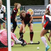 Catherine Reaney (left) scored Oxford Hawks’ consolation in their defeat to Exe	 Pictures: Ed Nix