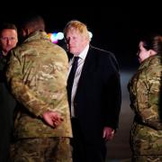 Prime Minister Boris Johnson meeting military personnel at RAF Brize Norton in Oxfordshire to thank them for their ongoing work facilitating military support to Ukraine and NATO Picture: Ben Birchall/PA Wire