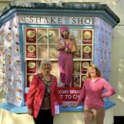 Mayor Liz Duncan in front of Krazy Kim at The Shake Shop