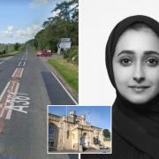 The junction on the A361 where the BMW in which Alaa Al-Siddiq (right) was struck by a Land Rover, Oxford Coroner's Court (inset) heard Pictures: Google, Oxford Mail, ALQST
