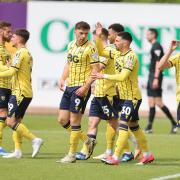 Oxford United celebrate at Exeter City
