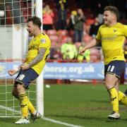 Chris Maguire celebrates after scoring Oxford United's fourth and his second goal in the 5-1 win over Crawley Town Picture: David Fleming