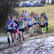 Eynsham's Liz McAllister leads the way during the opening stages of the fourth round of the Oxford Mail Cross Country League at Adderbury Picture: Barry Cornelius