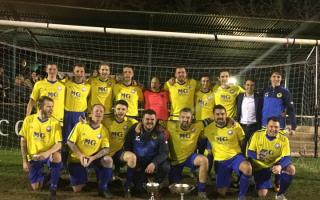 Spartan Rangers celebrate their victory in the Jack Busby Cup final