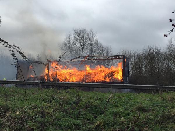 The lorry on fire, courtesy of reader Ben Davies